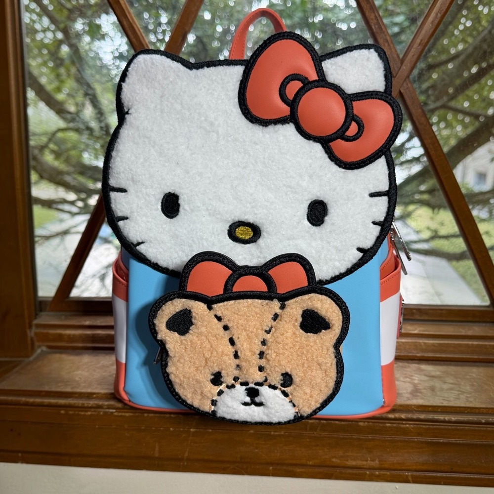 Loungefly Sanrio Hello Kitty Tiny‎ Chum Sherpa Mini Backpack Blue Orange NEW